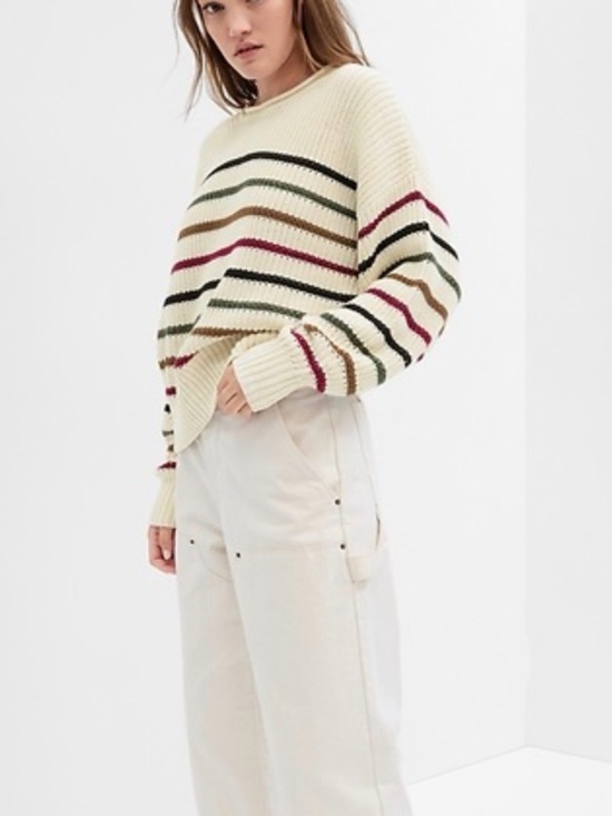 GAP Sweaters - GAP Relaxed Stripe Shaker Stitch Sweater Multicolor Cotton Knit Size M